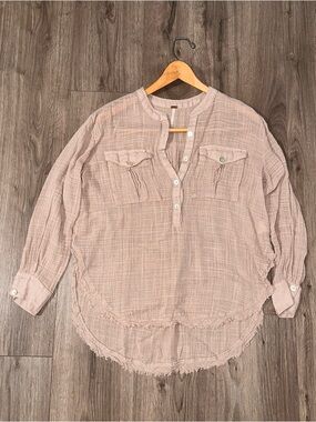 Free People “Talk To Me” Mauve Button-Up Henley Tunic